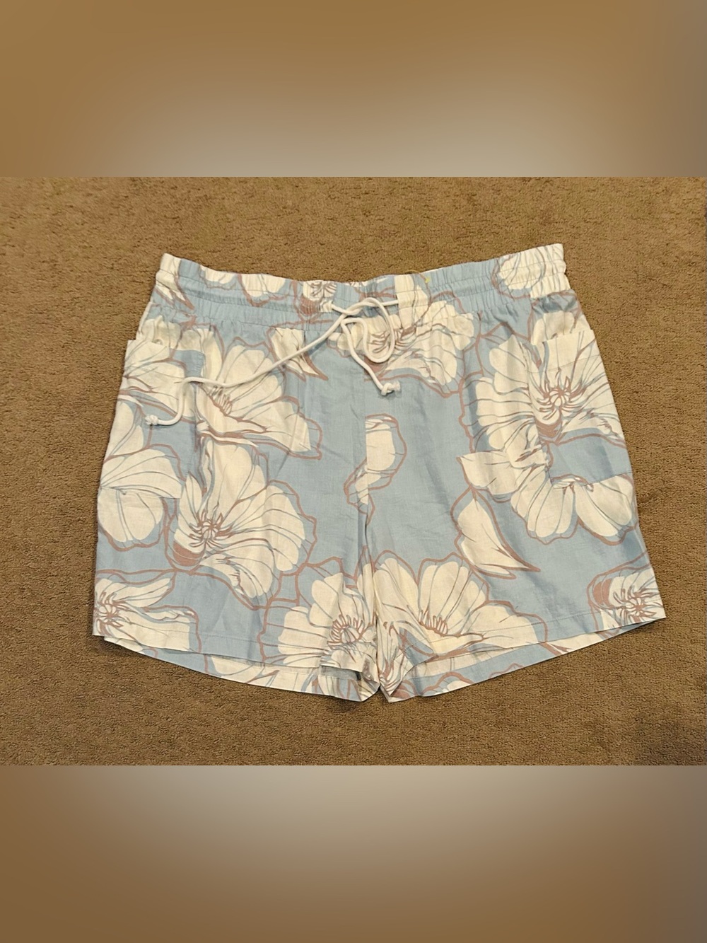 Peace Love World Women's Shorts Sz 3X Pull-On Linen Blue Floral